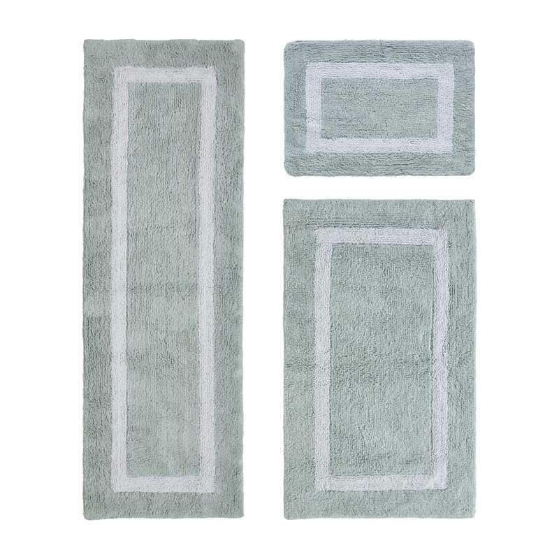 Atle Reversible Cotton Tufted Bath Rug Set, 3PC (17" x 24" | 24" x 40" | 20" x 60"), Blue/White