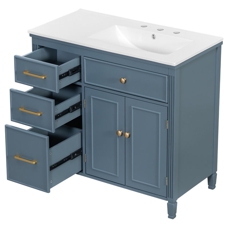 Meuble-lavabo simple 36 po avec comptoir, Bleu