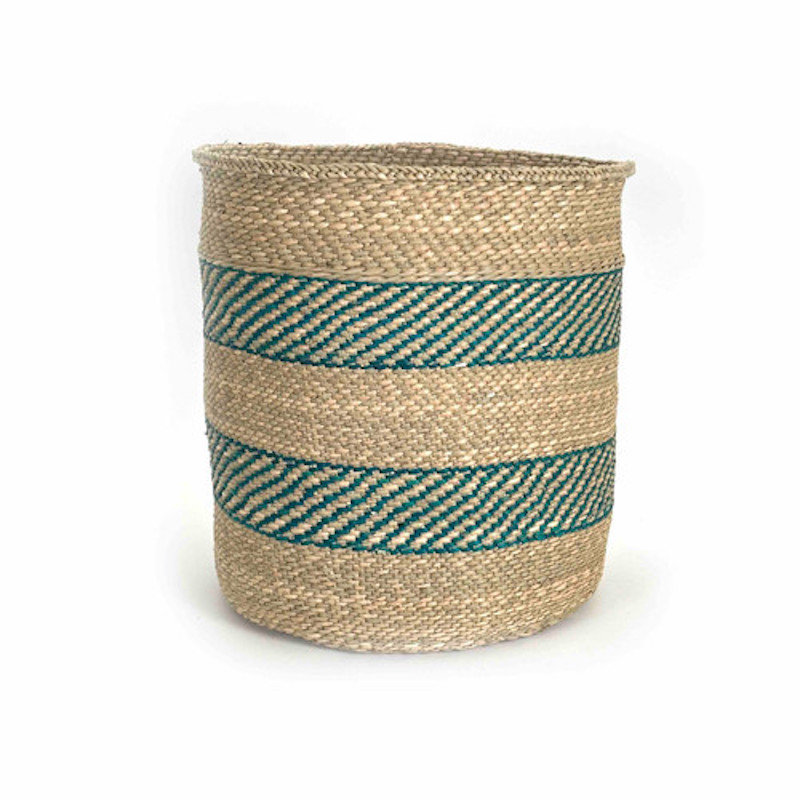 Panier Iringa - Rayures turquoise, H 14 po x l 14 po x P 14 po