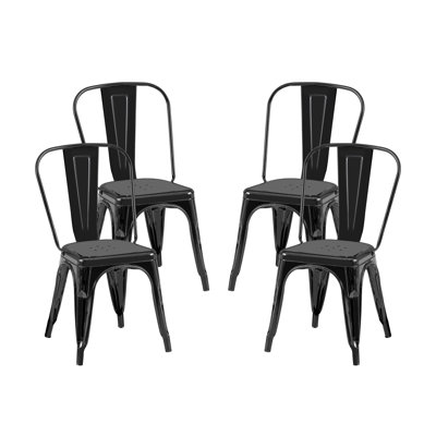 Ensemble de 4 chaises de salle à manger en métal noir mat empilables d'une hauteur de 18 pouces, intérieur extérieur, surface légère facile à nettoyer, assemblage facile, conception moderne et durable, pour la cuisine du restaurant