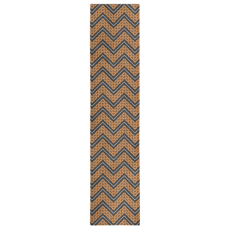 Stephenie Classic Hand Drawn Chevron Table Runner, 16" x 90", Tiger Orange/Black
