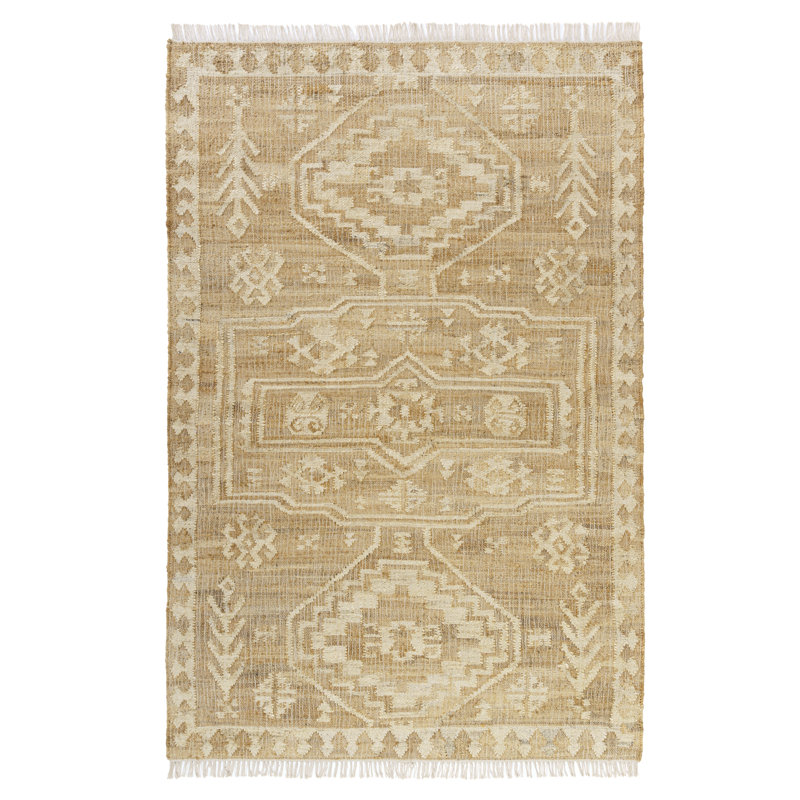Natural Beige /Ivory Traditional Medallion Hand-Woven Indoor Area Rug, Rectangle 7'9" x 9'9"