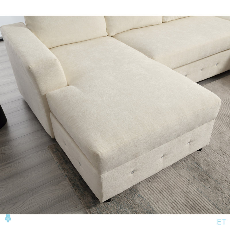 Canapé modulaire de 110,75 po, canapé modulaire surdimensionné, rangement pour chaise longue, canapé moderne en forme de U, canapés rembourrés, chenille, bouton en cristal, salon, appartement