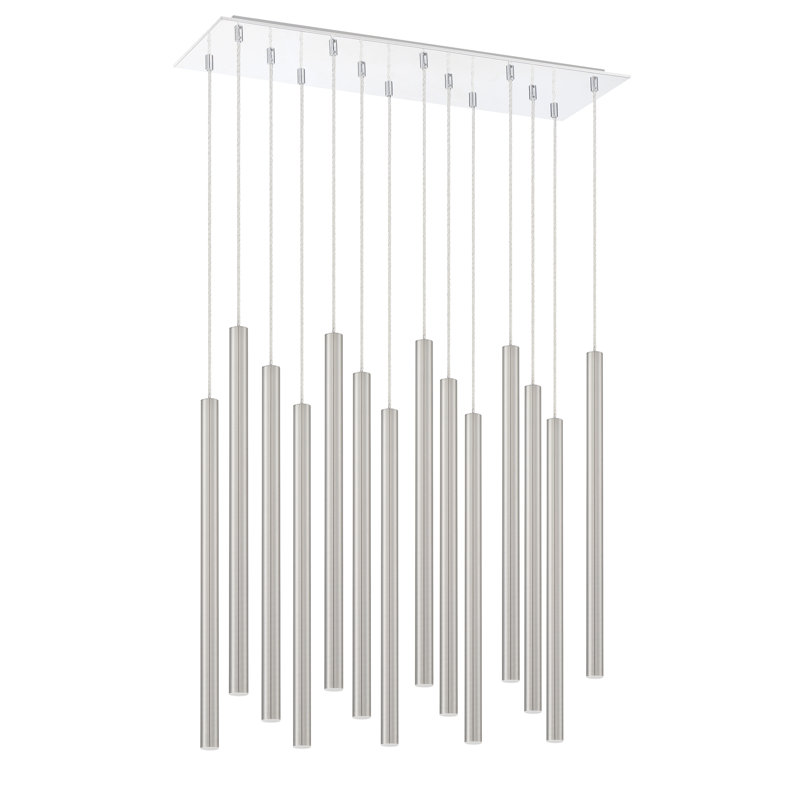 Luminaire suspendu cylindrique à DEL 14 lumières Bowning, Nickel satiné