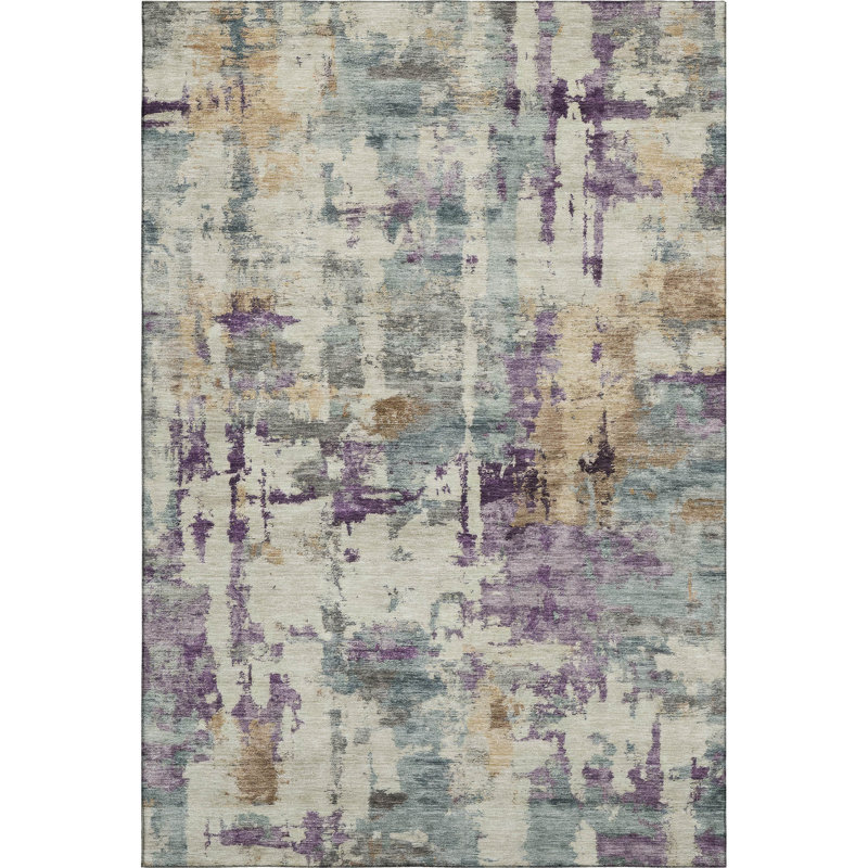 Premium Machine Washable Mayfield AMF2072 Abstract Rug, Linen, 8' x 10'