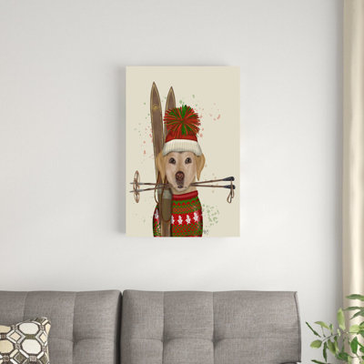«Yellow Labrador, Skiing» par Fab Funky - impression sur toile tendue