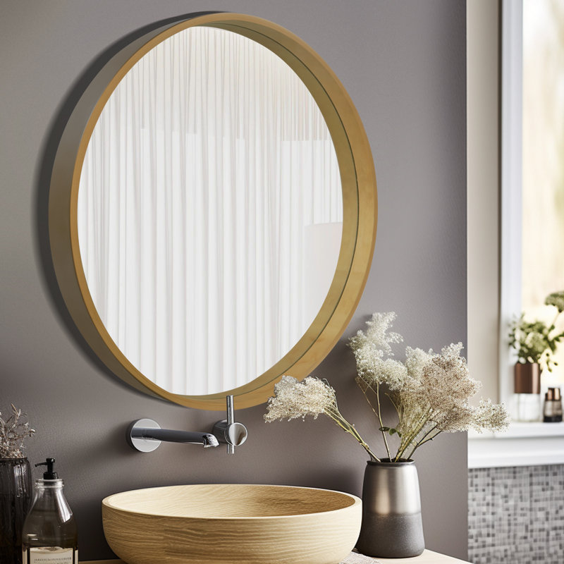 Karrina Round Mirror, 24" x 24", Light Oak