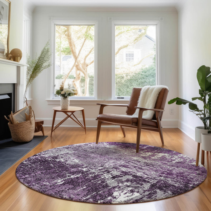 Tapis aubergine de qualité supérieure lavable à la machine Prisco, Rond 8 pi
