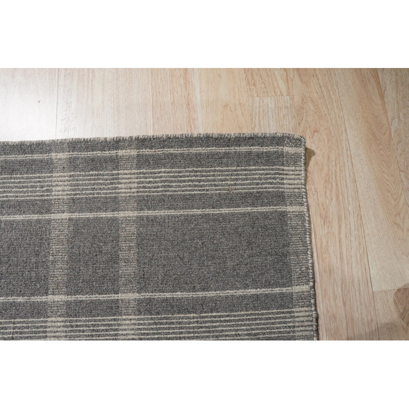 Gray Hand-Knotted Wool Subtle Plaid Texture Geometric Modern Contemporary Carpet Rug, 8' x 10'
