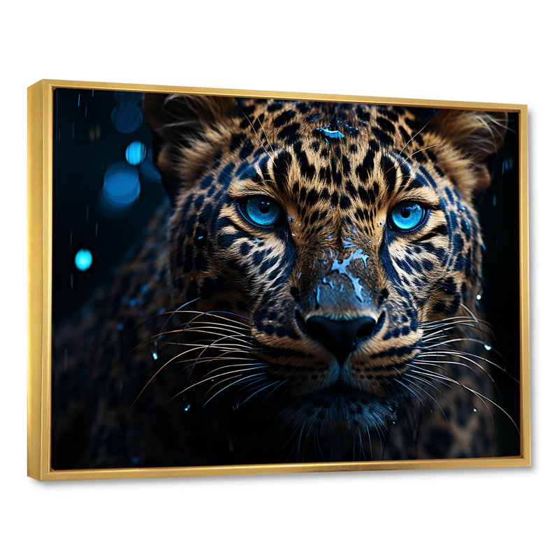 Leopard Nocturnal Sovereign Nightime Blues - impression sur toile encadrée léopard, H 34 po x l 44 po x P 1,5 po