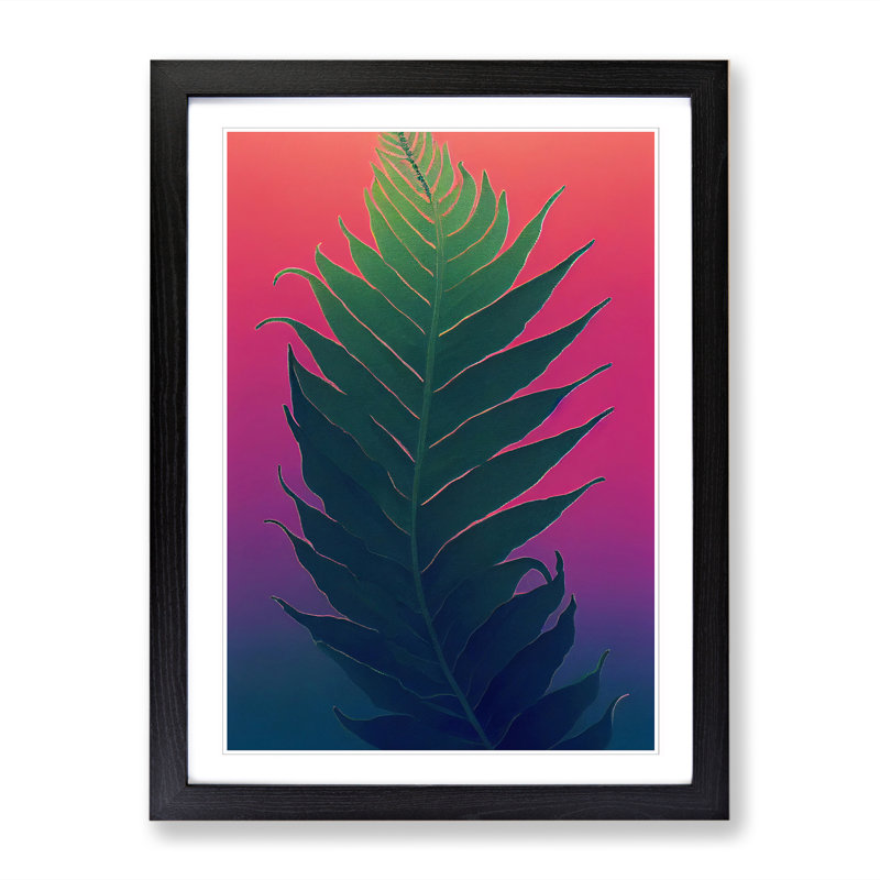 Fern Leaf Vaporwave - Single Picture Frame Print, 46cm H x 34cm W x 2cm D, Oak