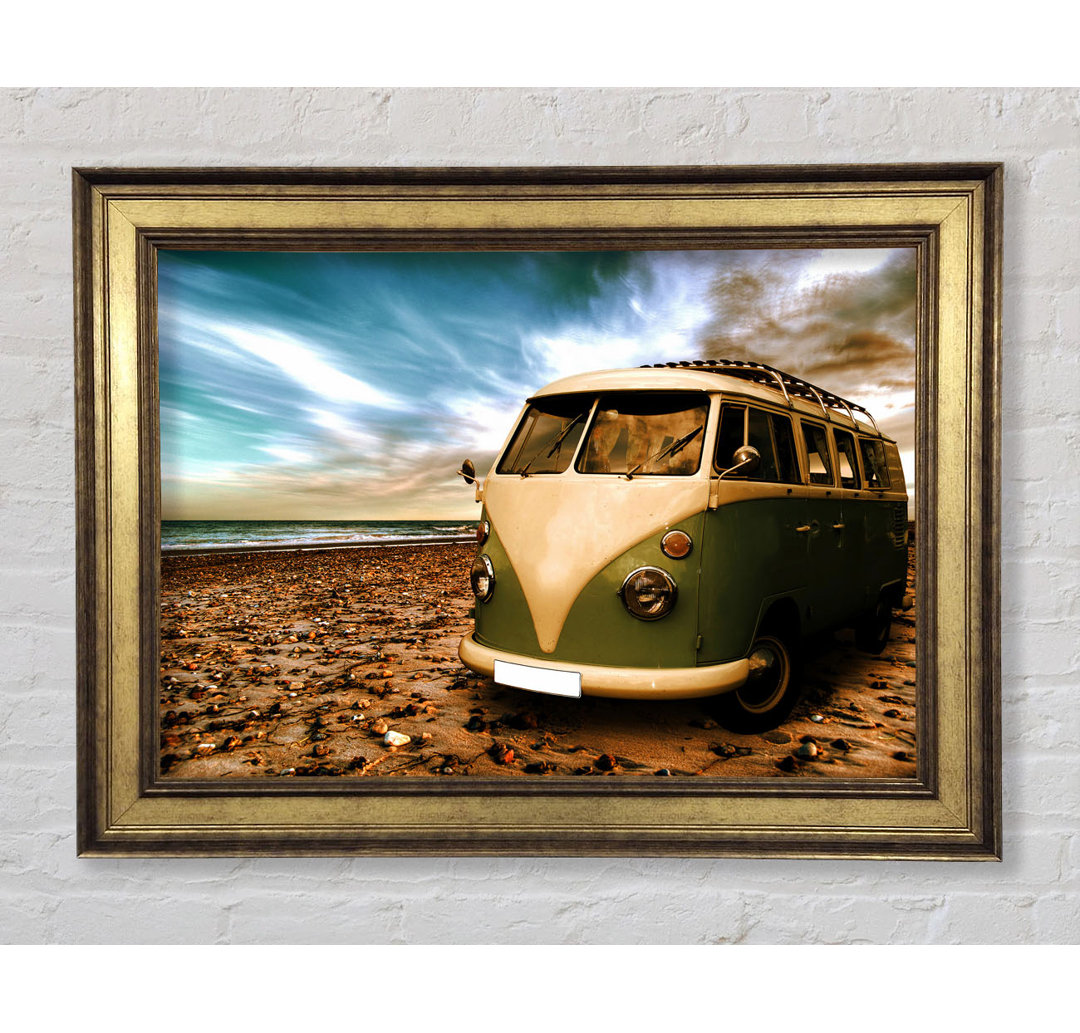 VW Camper Van Grün - Bilderrahmen Kunstdrucke