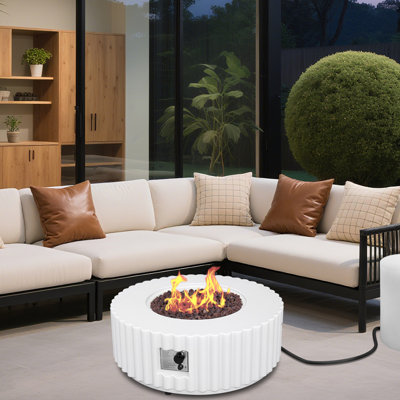  Foyer de table rond au propane 36 po, foyer extérieur 50 000 BTU, blanc