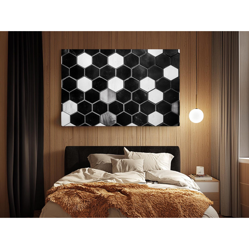 Motif géométrique abstrait noir et blanc sur toile de haute qualité - décoration murale fabriquée à la main - art élégant - cadeau - décoration murale