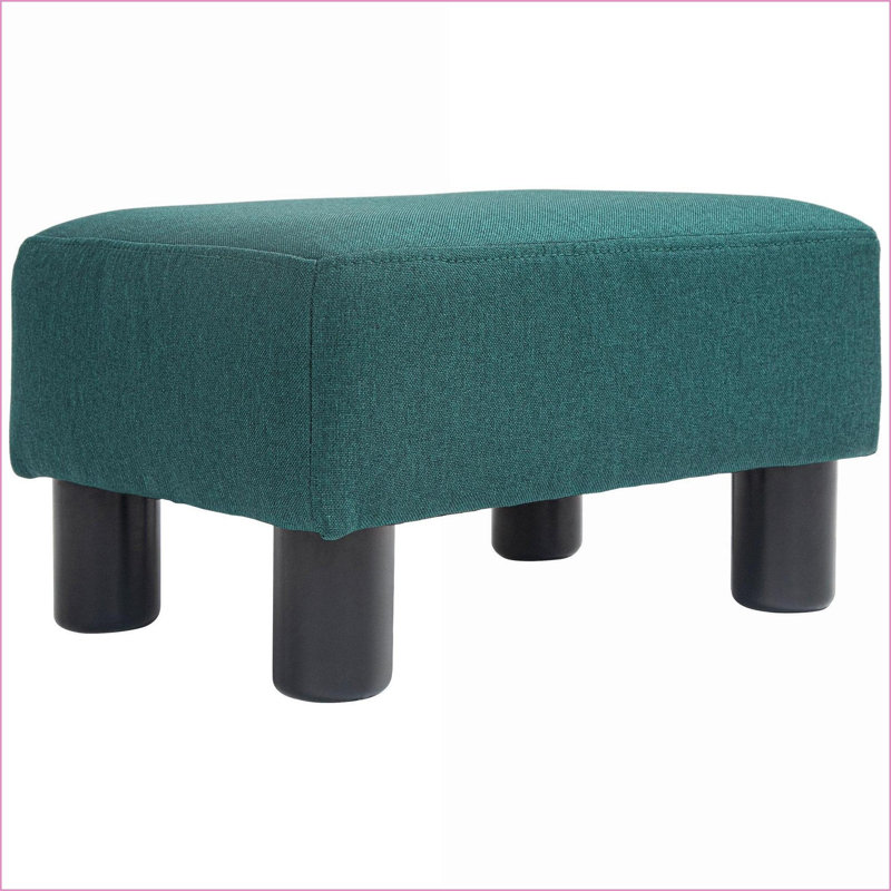 Ottoman Foot Rest Small Cube Stool for Living Room, Sage Green Linen Fabric, Wood Frame | Black Legs, Green