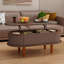Table basse cannelée à plateau relevable - Compartiment caché, ovale - Noyer