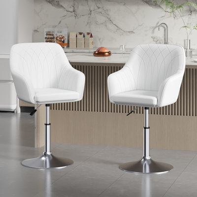 Bar Stools Set Of 2, Modern Swivel Bar Chairs, Adjustable Faux Leather Upholstered Barstools Counter Height With Backrest For Bar, Kitchen Island, Dining Room