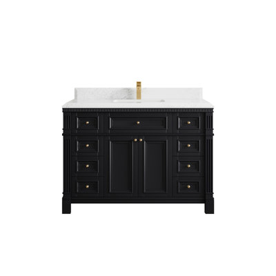 Tikva 48 In. W X 22 In. D Single Sink Bathroom Vanity In Black With Cove Edge Quartz
