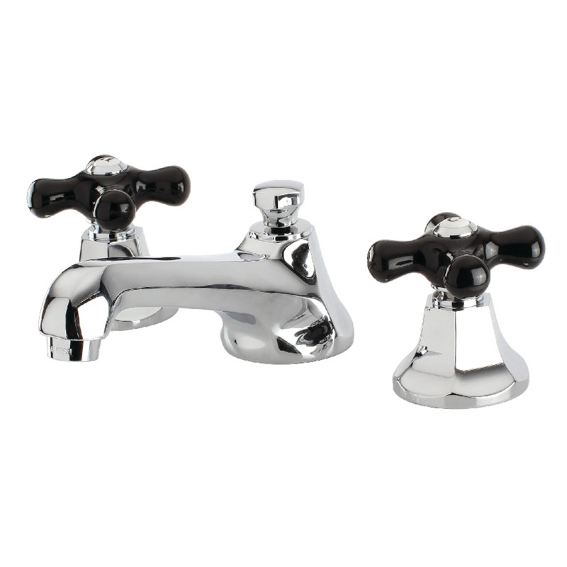Kingston Brass Duchess Two-Handle 3-Hole Deck Mount Widespread Bathroom Faucet with Brass Pop-Up Drain, Chrome