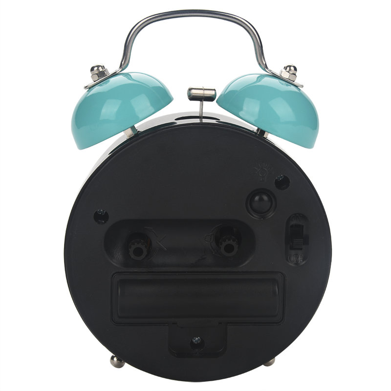 Réveil mécanique à double cloche ultra silencieux, mouvement à quartz, montre de nuit de bureau (bleu)