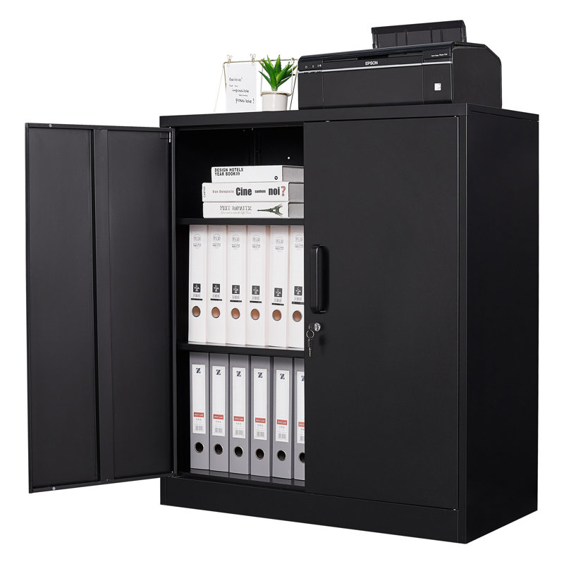 35.4" H x 31.5" W x 15.7" D Steel Storage Cabinet with 2 Adjustable Shelves, Black
