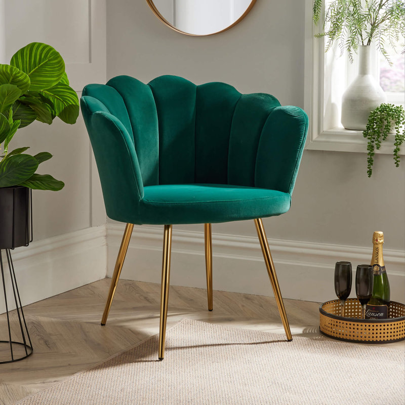 Bruning Scallop Velvet Barrel Accent Chair, Green
