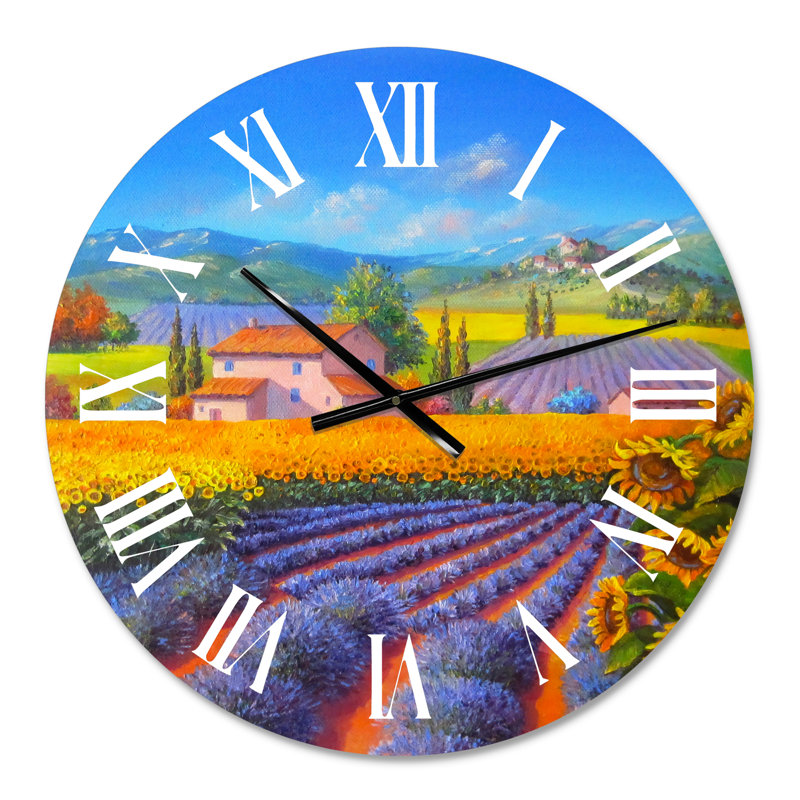 Lavande et champs de tournesols - Horloge murale traditionnelle, Surdimensionné