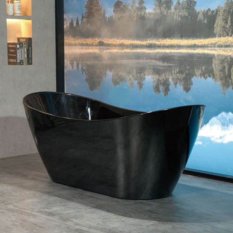 71" x 32" Freestanding Soaking Acrylic Bathtub, Matte Black, Glossy Black