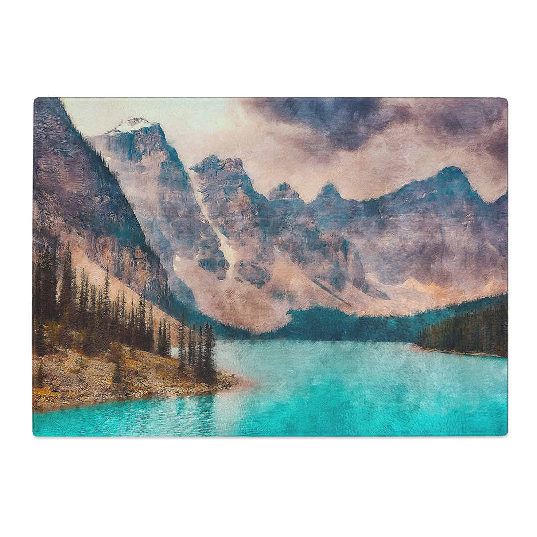 Tempered Glass Mountains by Lake Moraine Canada Chopping Board