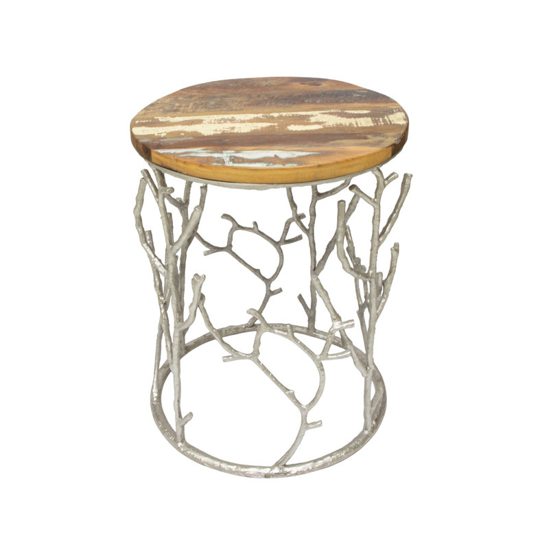 Sino Reclaimed Wood Accent Table with Silver Branch Metal Base 