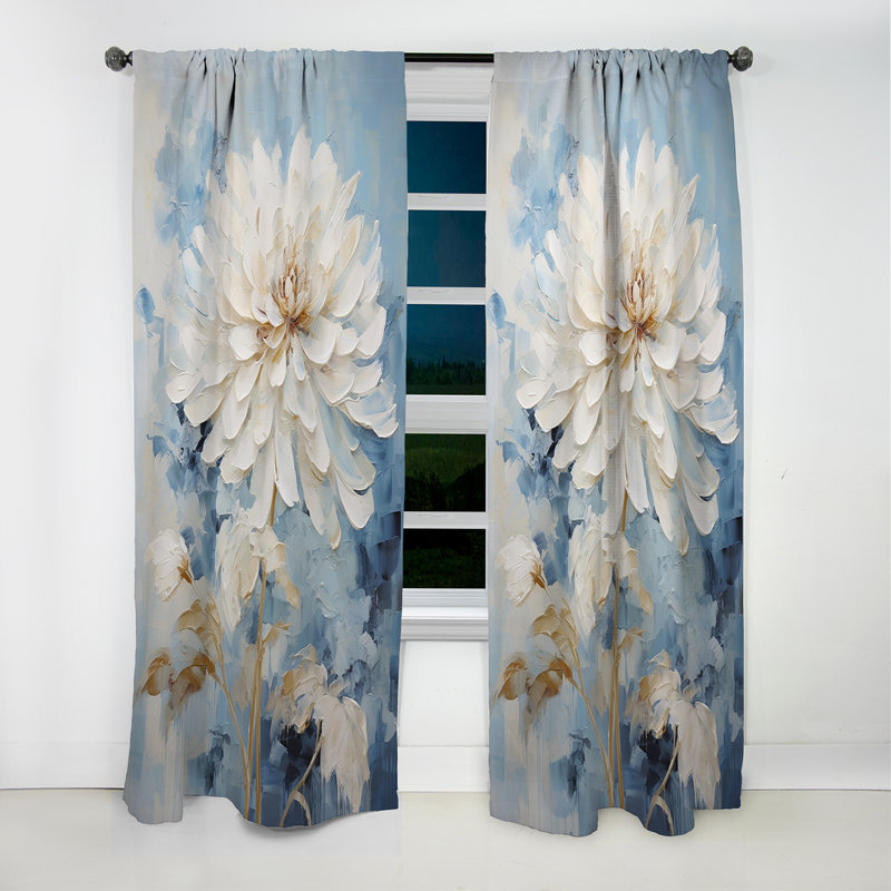 Rideau occultant floral blanc et bleu Dahlia II - Dahlia, L 52 po x L 63 po