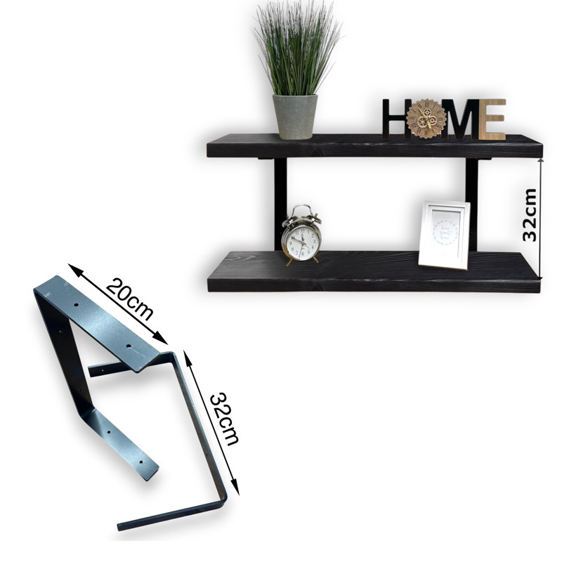 Ashlar Wood Floating Shelf, 4.5cm H x 110cm W x 22cm D, Black