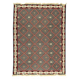 Moroccan Hand-Knotted Wool Area Rug in Gray/Red/Beige