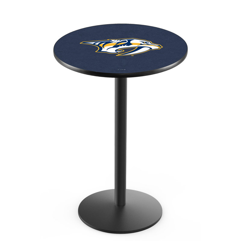 NHL Round Metal Base Dining Table, Nashville Predators, Black Wrinkle