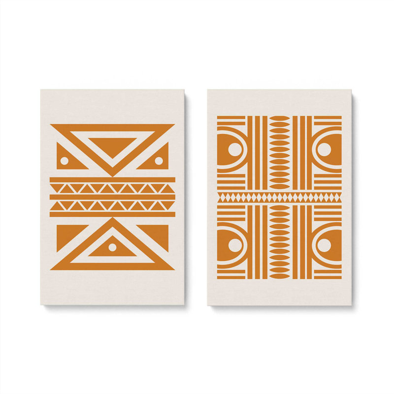 Ensemble de 2 motifs tribaux modernes en orange, H 18 po x l 24 po, Toile tendue