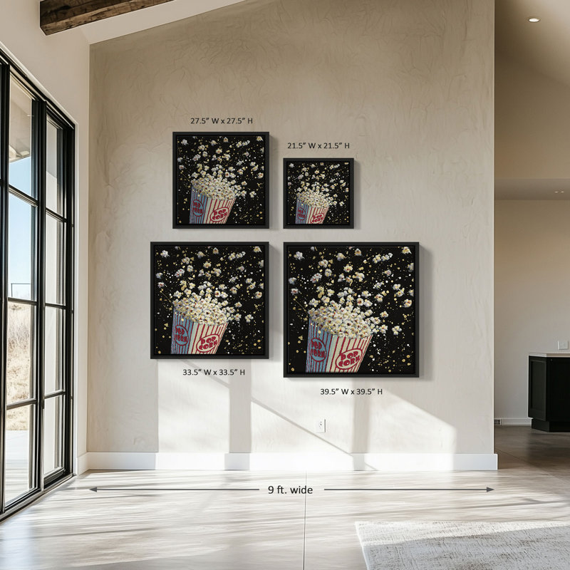 "Cinema Pop" by James Wiens Print on Canvas in a White Floater Frame, H 21,5 po x l 21,5 po, Noir