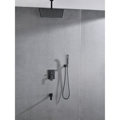 Ceiling Mounted Shower With Handheld & 16" Head - Brushed Nickel, Stainless Steel, Self-cleaning Nozzle Preserves Smooth Waterduct, Natural Shower, , Complies American Standard Pipe Compositions