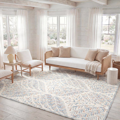 Kleiman Ikat Handmade Tufted Wool Ivory/Blue Area Rug