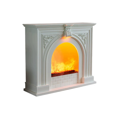 Beige Solid Wood Electric Fireplac