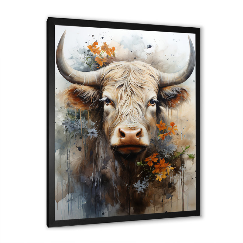 Profil floral de yak sur toile, Cadre simple noir, H 44 po x l 34 po x P 1,5 po