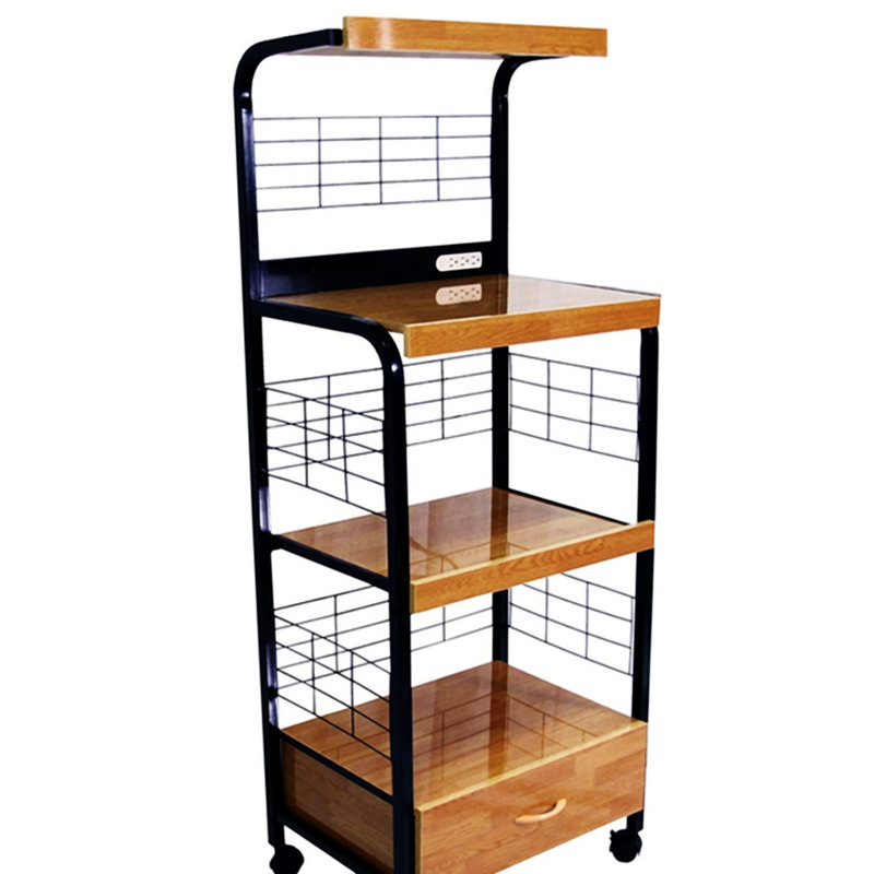 59.5" Tall 3-Tier Microwave Kitchen Cart With Drawer And Outlet(No Include Stool), Black