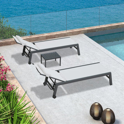 Outdoor Oversized Patio Chaise Pool Lounger Aluminum Frame With Side Table And Wheels by Latitude Run