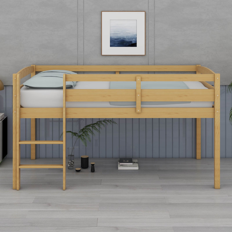 Lit simple mezzanine bas, lit mezzanine pour enfants avec échelle, lit mezzanine bas en bois massif pour filles