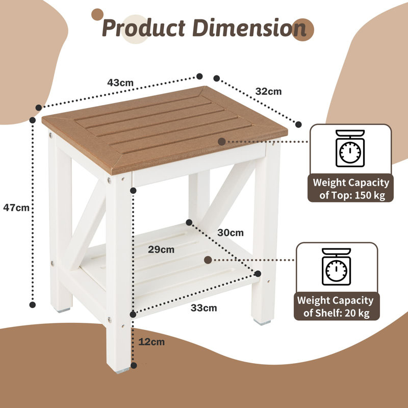 HDPE Shower Bench Waterproof Bathroom Shower Stool W/Shelf-Brown