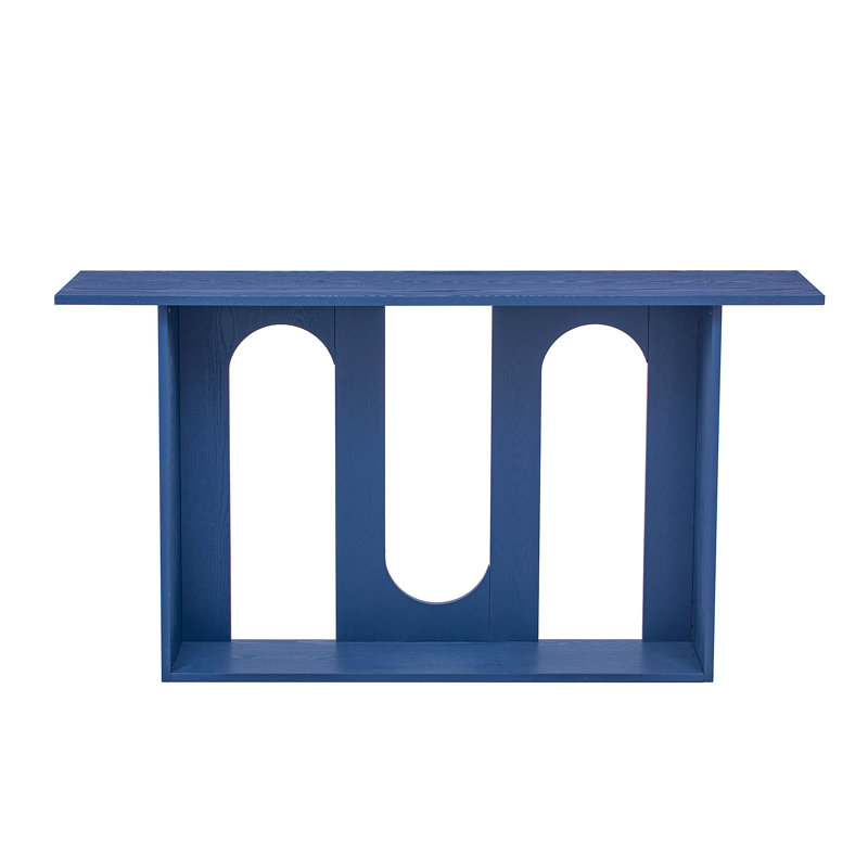 Ash Veneer Console Table With Shelf, Navy Blue