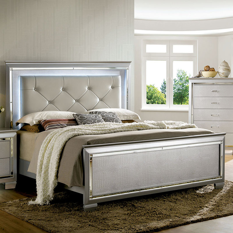 Sheppard Upholstered Standard Bed, Queen, Silver