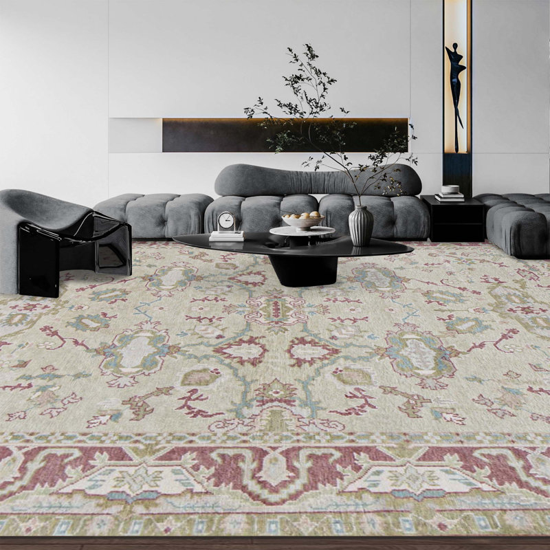 Wool Oriental Area Rug in Beige/Rust/Green
