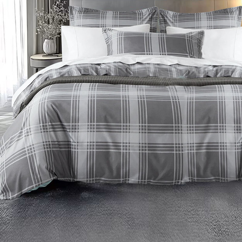 Aspire Homeware Chequered Microfiber Duvet Cover Set with Pillowcases for Elegant Bedroom Decor