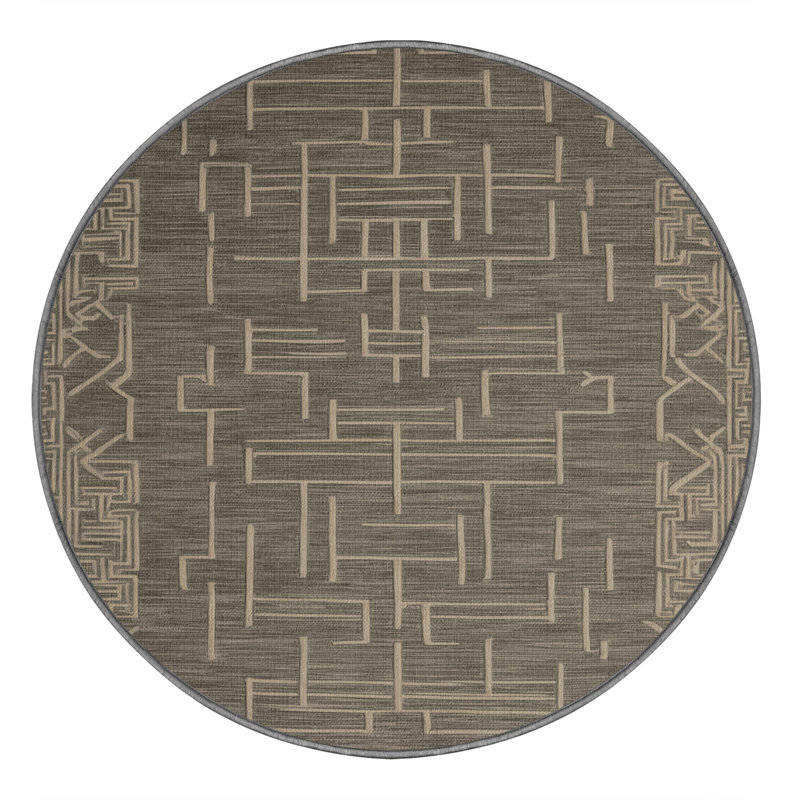 Machine Washable Art Deco Gray Area Rug, Round 7'