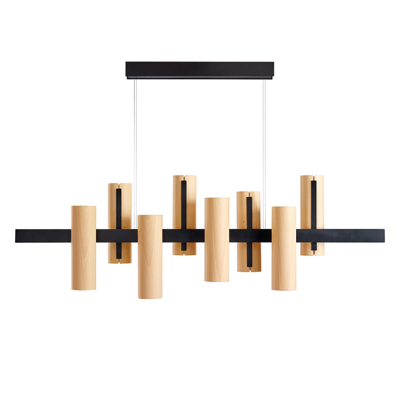 Black Note 8 - Light LED Pendant, Natural Beech, Matte Black, 2700K Bulb Temperature